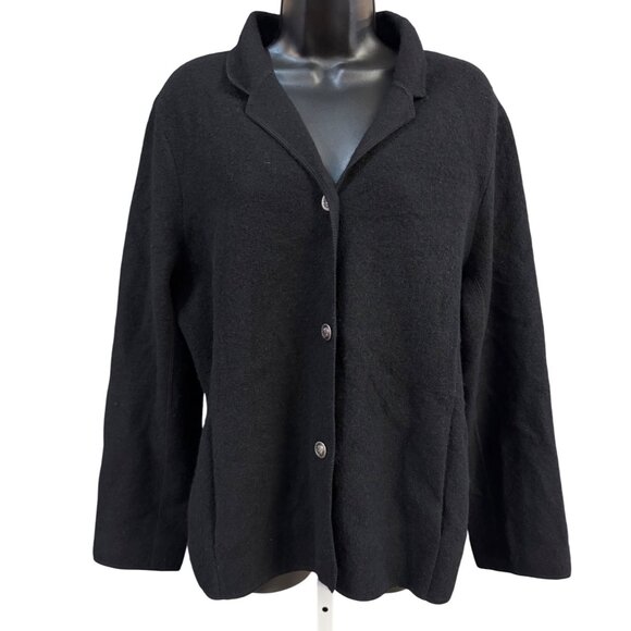 Deane & White Womens Black Wool Button-Up Jacket Cardigan Coat Size L - Picture 1 of 8